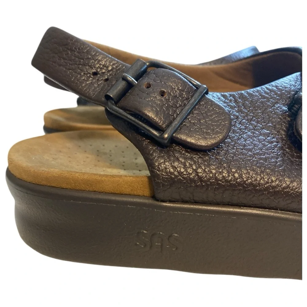 SAS Bravo Men's Comfort Sandals Size 13 Wide Brown Leather Triple Strap Orthotic - Picture 4 of 7